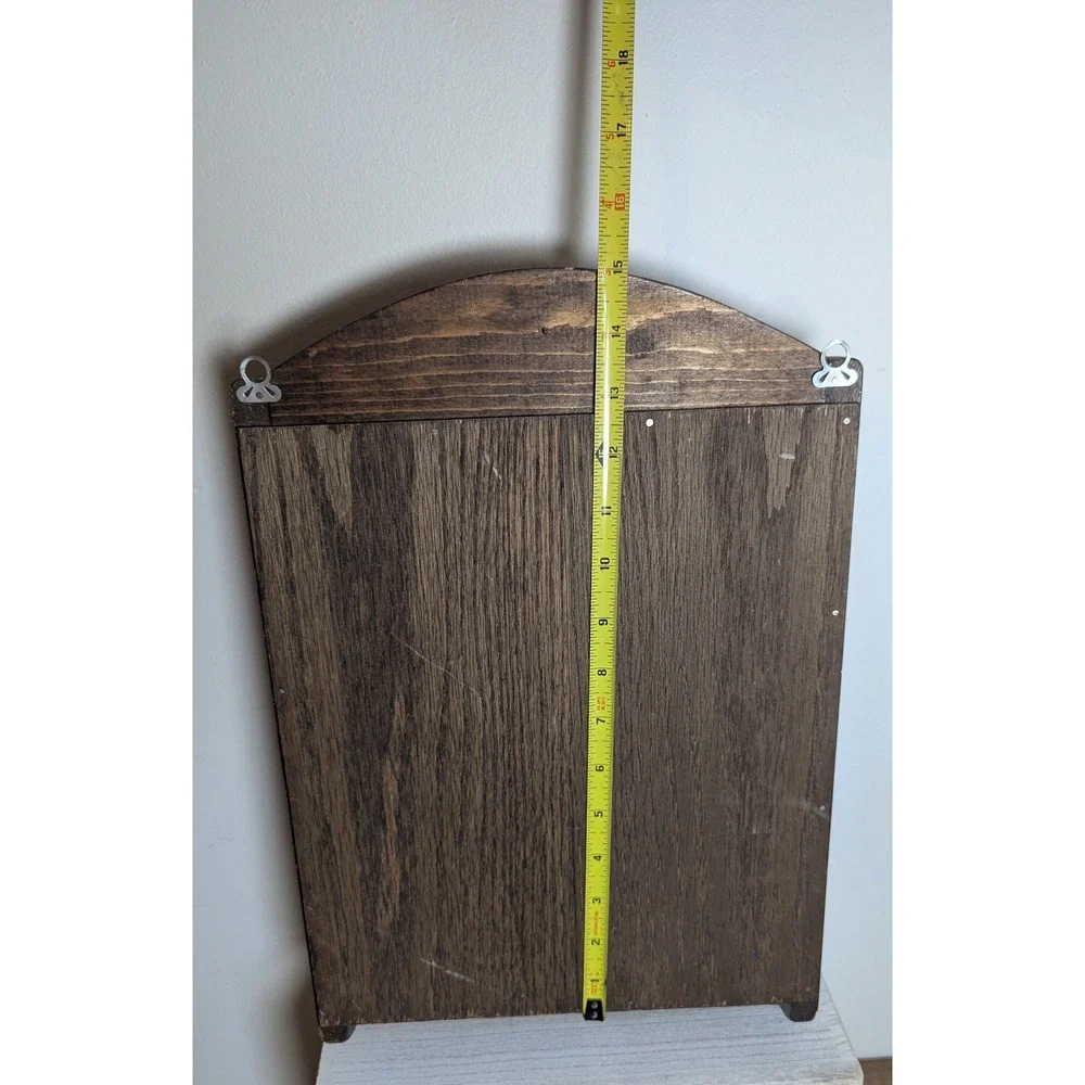 Rustic Dark Brown Wood Wall Mount Magazine Rack Arched Top Display 3 Spindle 15